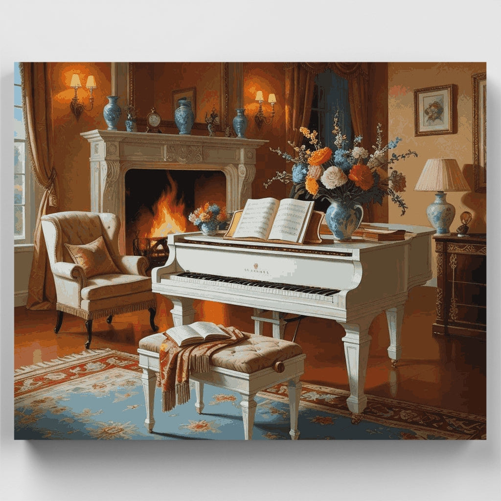Fireside Piano Elegance - Paint by Numbers Kit