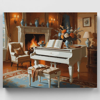 Fireside Piano Elegance - Paint by Numbers Kit