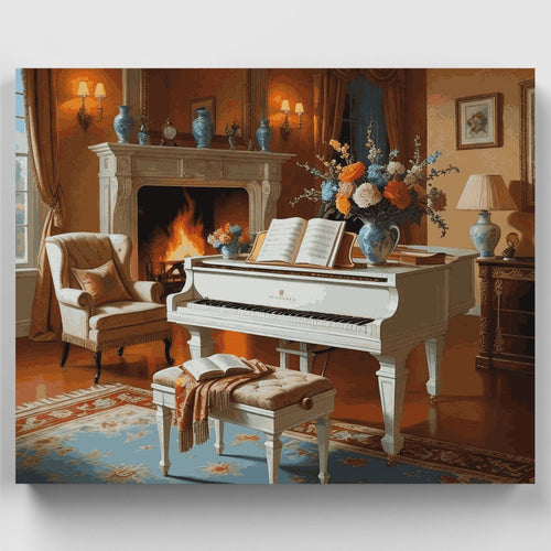 Fireside Piano Elegance - Paint by Numbers Kit