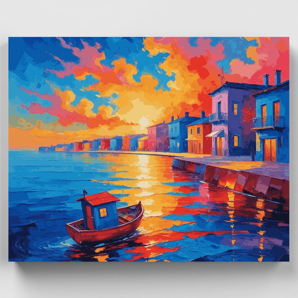 Mediterranean Sunset Harbor - Paint by Numbers Kit
