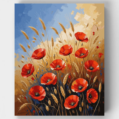 Red Poppies in Golden Wheat Field - Paint by Numbers Kit
