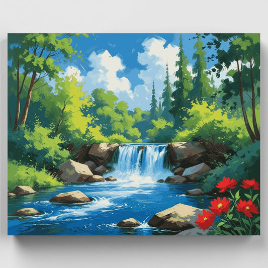 Serene Forest Waterfall - Paint by Numbers Kit