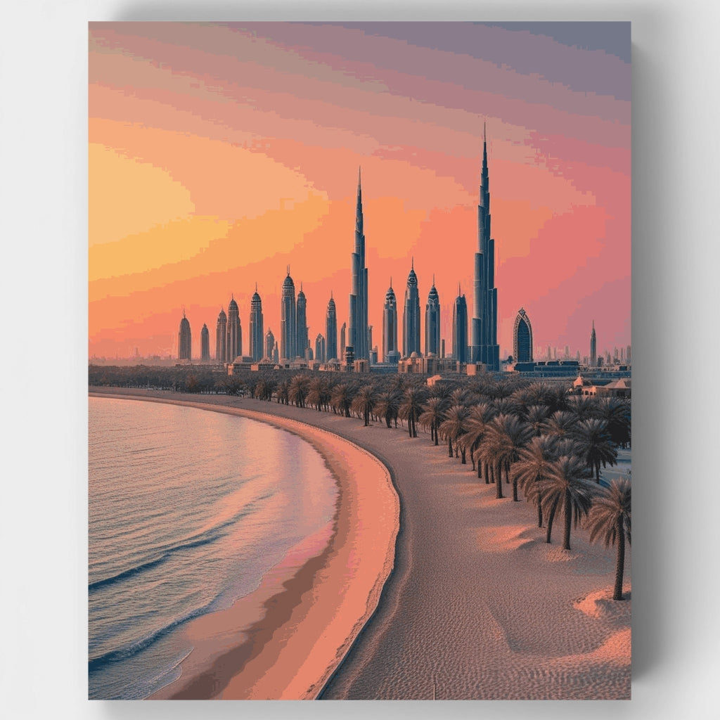 Dubai Skyline at Sunset - Paint by Numbers Kit