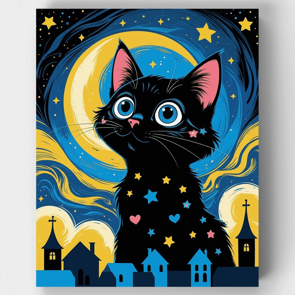 Starry Night Black Cat - Paint by Numbers Kit