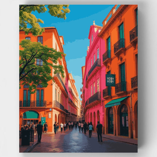 Colorful European Street Scene - Paint by Numbers Kit