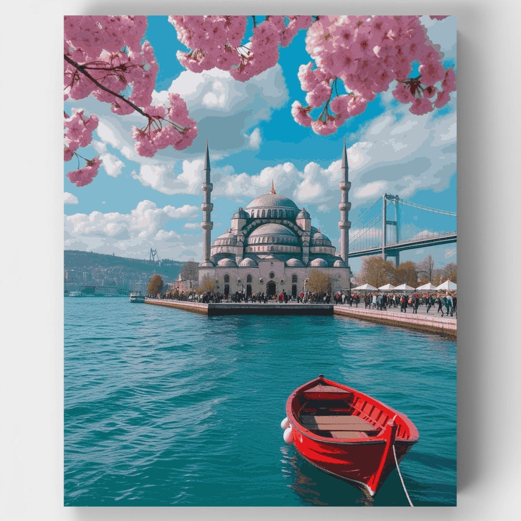 Mezquita de Estambul con cerezos en flor - Kit de pintura por números — Estándar