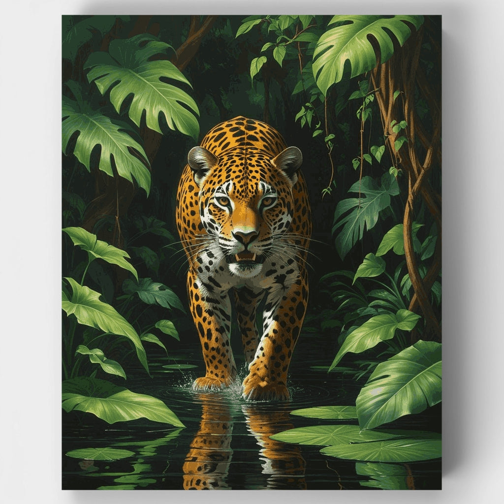 Kit de pintura por números: Jaguar en un arroyo de la selva — Estándar