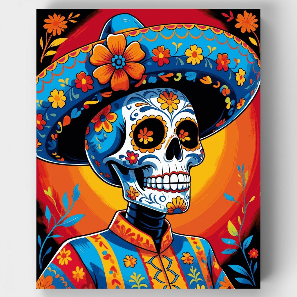 Kit de pintura por números: Calavera de azúcar de mariachi mexicano — Estándar