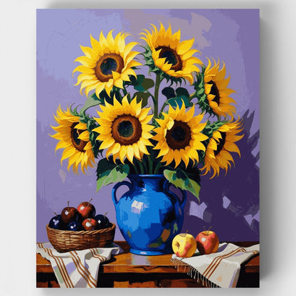 Sunflowers in Blue Vase Still Life - Paint by Numbers Kit
