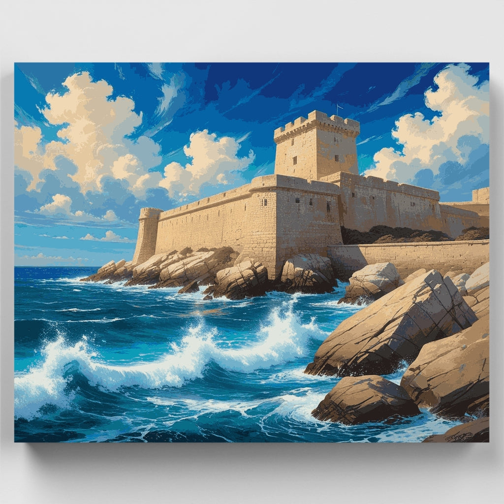 Fortaleza costera con olas rompientes - Kit de pintura por números — Estándar