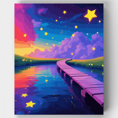 Starry Night Bridge Fantasy Landscape - Paint by Numbers Kit