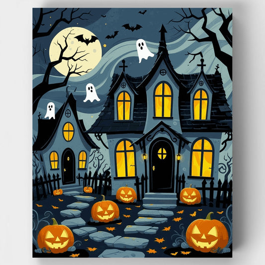 Haunted Victorian Manor Halloween Scene - Paint by Numbers Kit