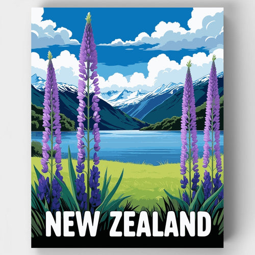 New Zealand Lupine Landscape - Paint by Numbers Kit