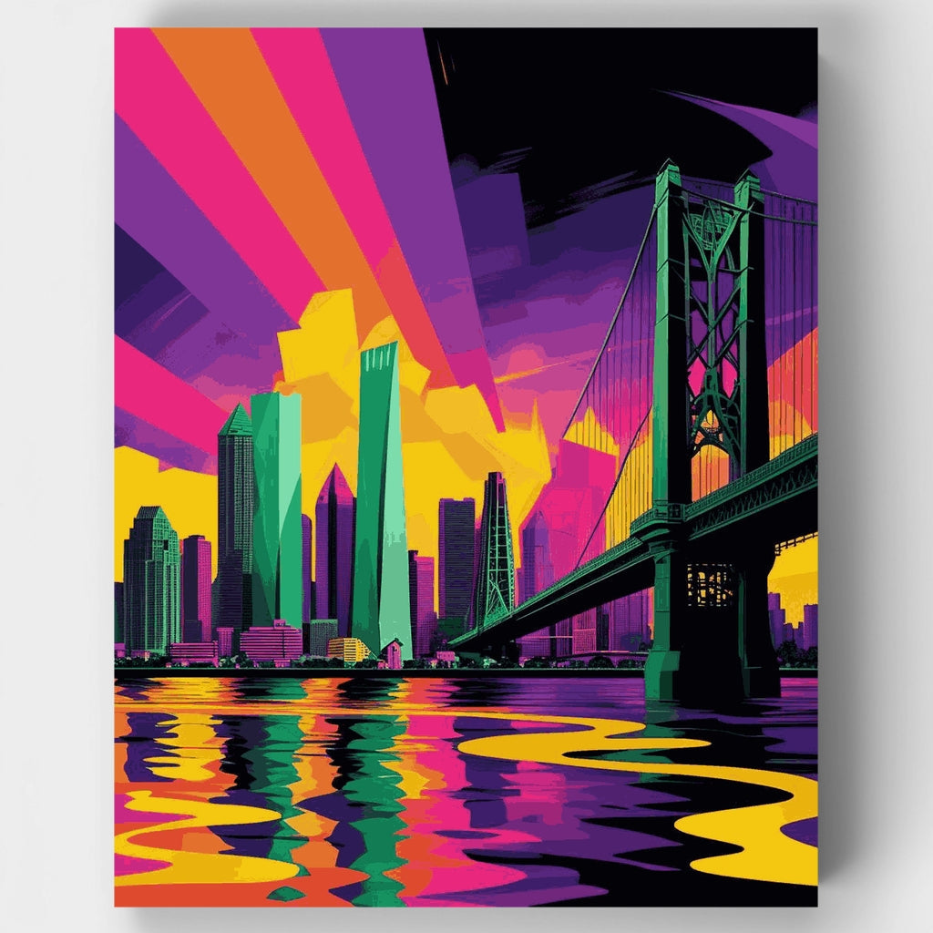Paisaje urbano vibrante con puente - Kit de pintura por números — Estándar