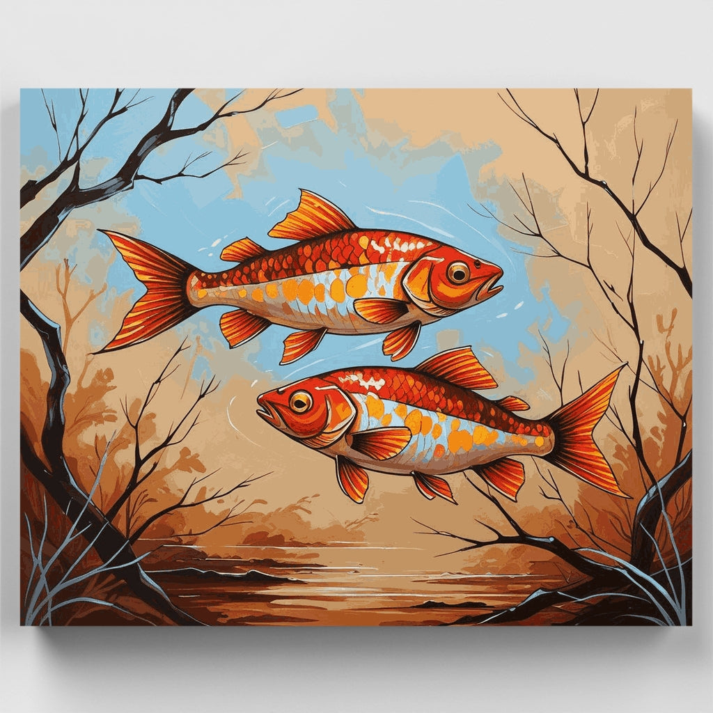 Koi vibrantes en aguas otoñales - Kit de pintura por números — Estándar