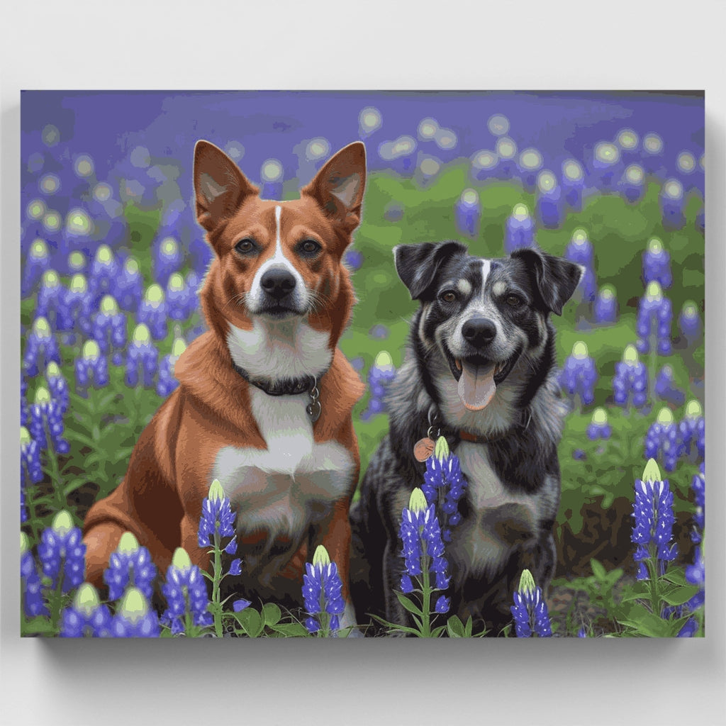 Dos perros en un campo de lupinos - Kit de pintura por números — Estándar
