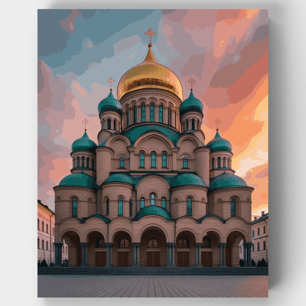 Catedral ortodoxa rusa al atardecer - Kit de pintura por números — Estándar
