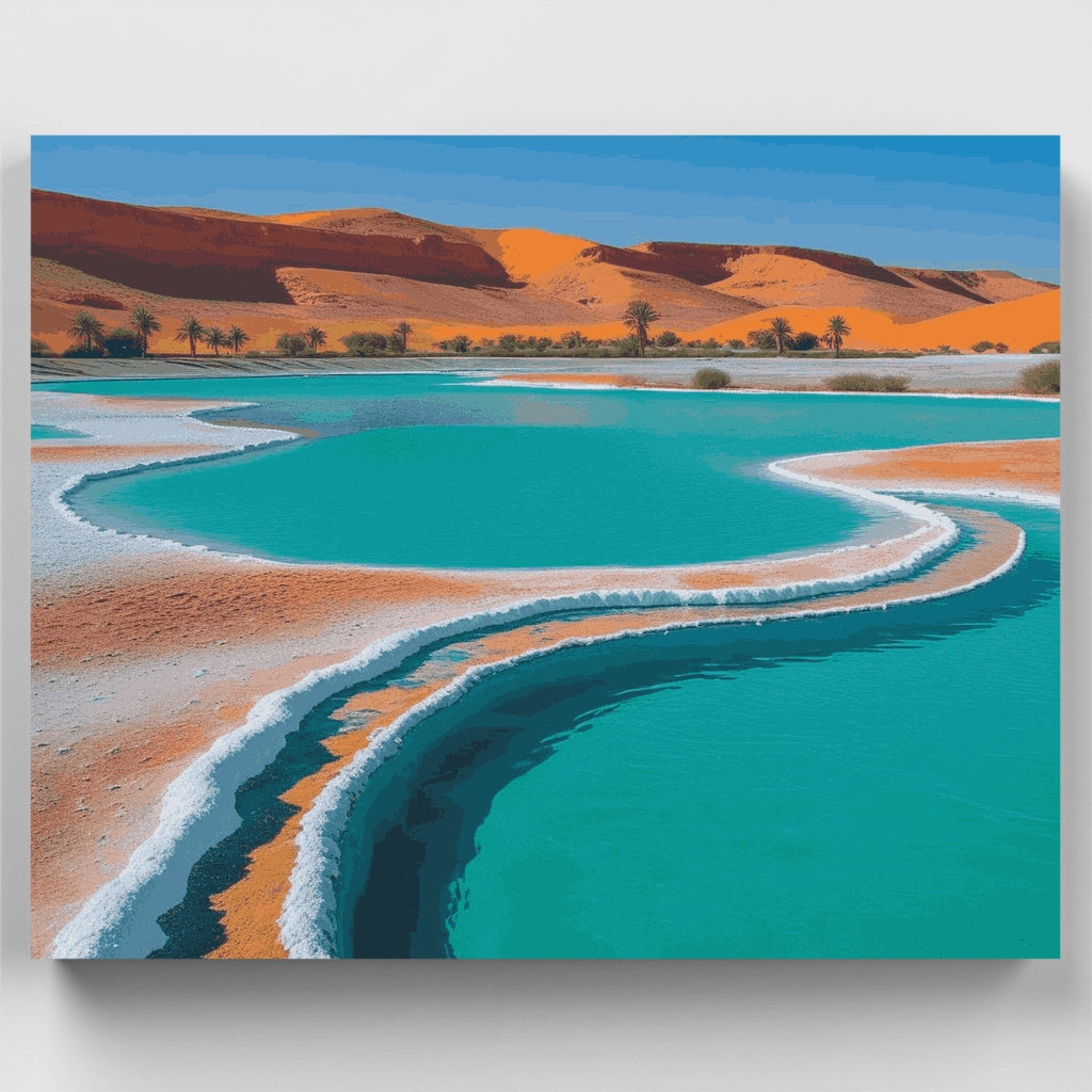 Kit de pintura por números: Laguna en el oasis del desierto — Estándar