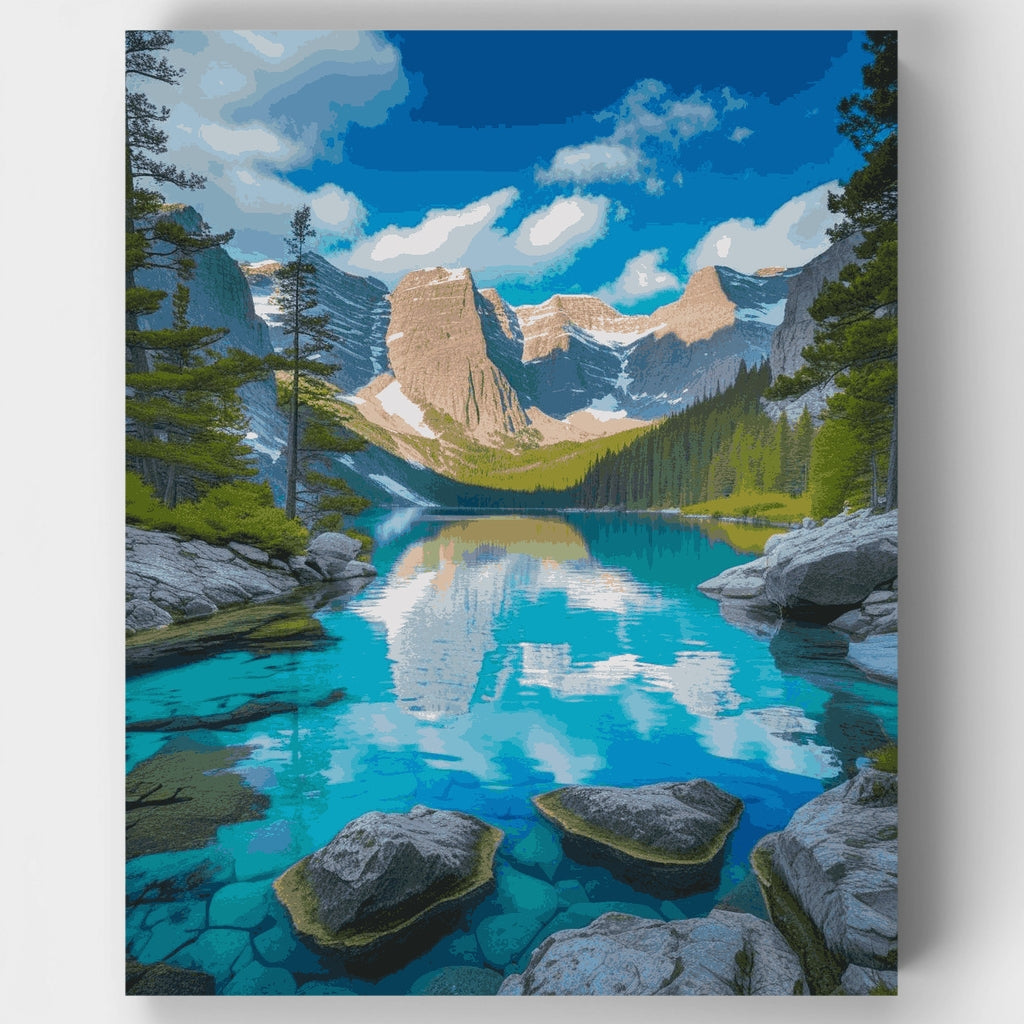Kit de pintura por números: Reflejo en lago alpino turquesa — Estándar