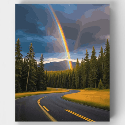 Rainbow Over Forest Road - Paint by Numbers Kit