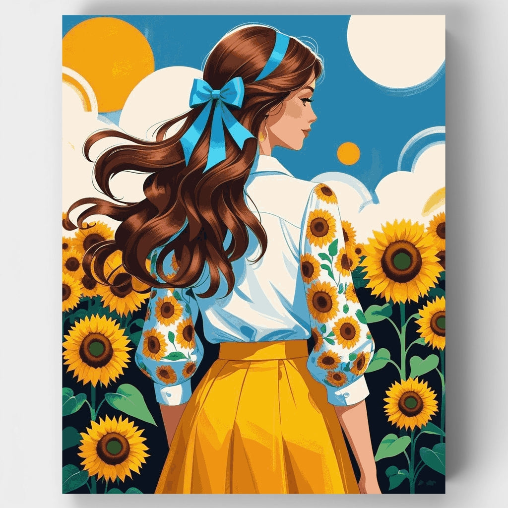 Kit de pintura por números - Chica en campo de girasoles — Estándar
