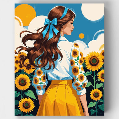 Sunflower Field Girl - Paint by Numbers Kit