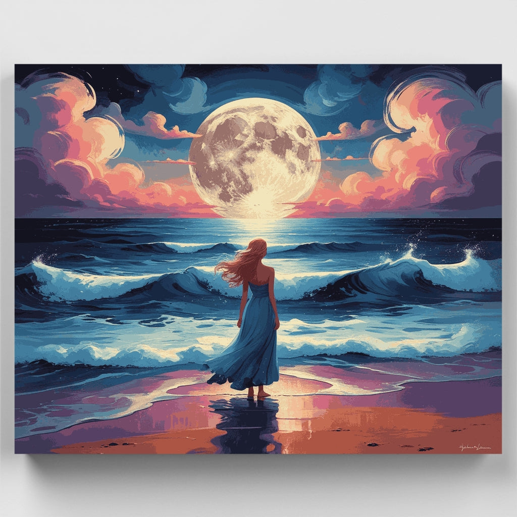 Serenidad del océano a la luz de la luna - Kit de pintura por números — Estándar