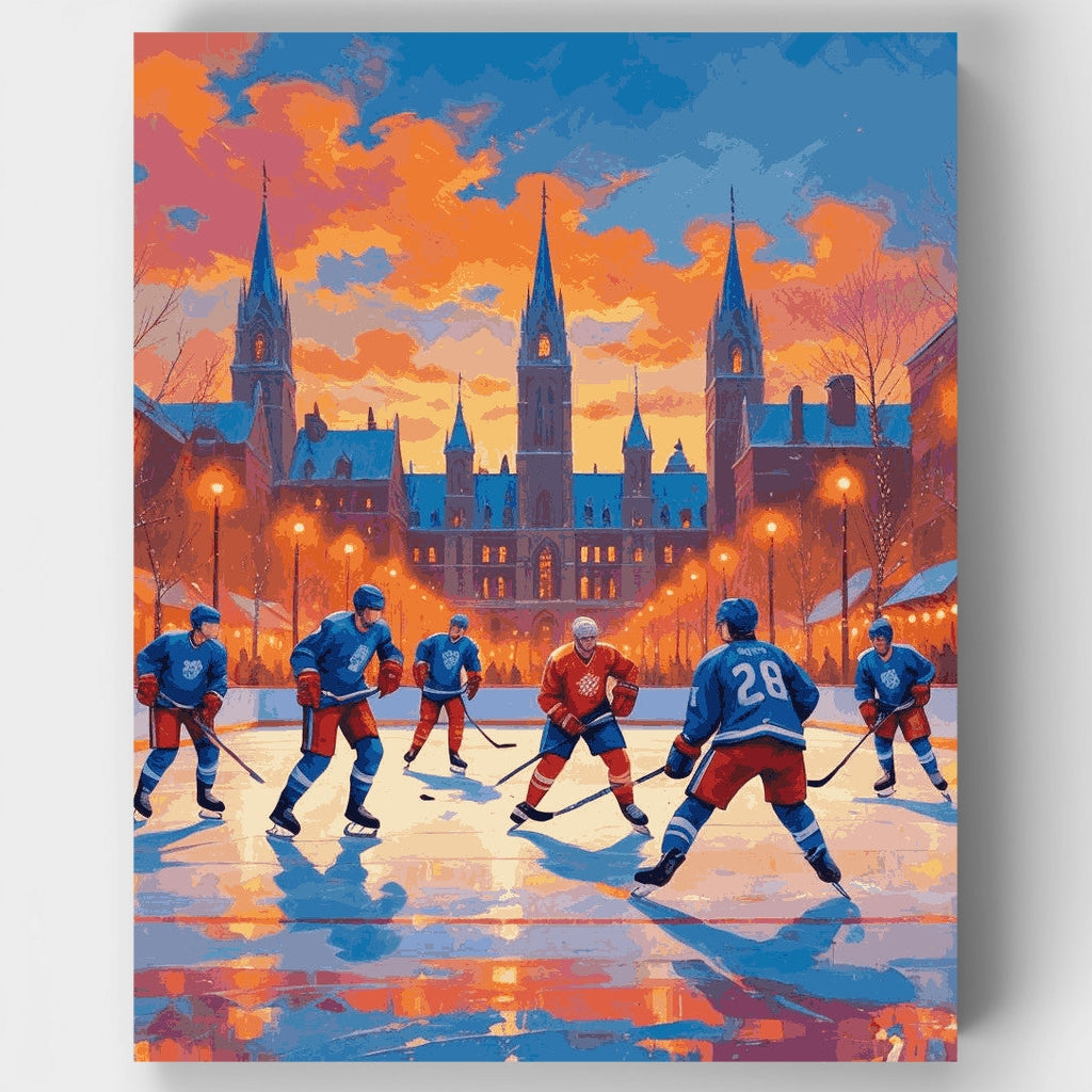 Winter Hockey at Gothic Cathedral - Paint by Numbers Kit