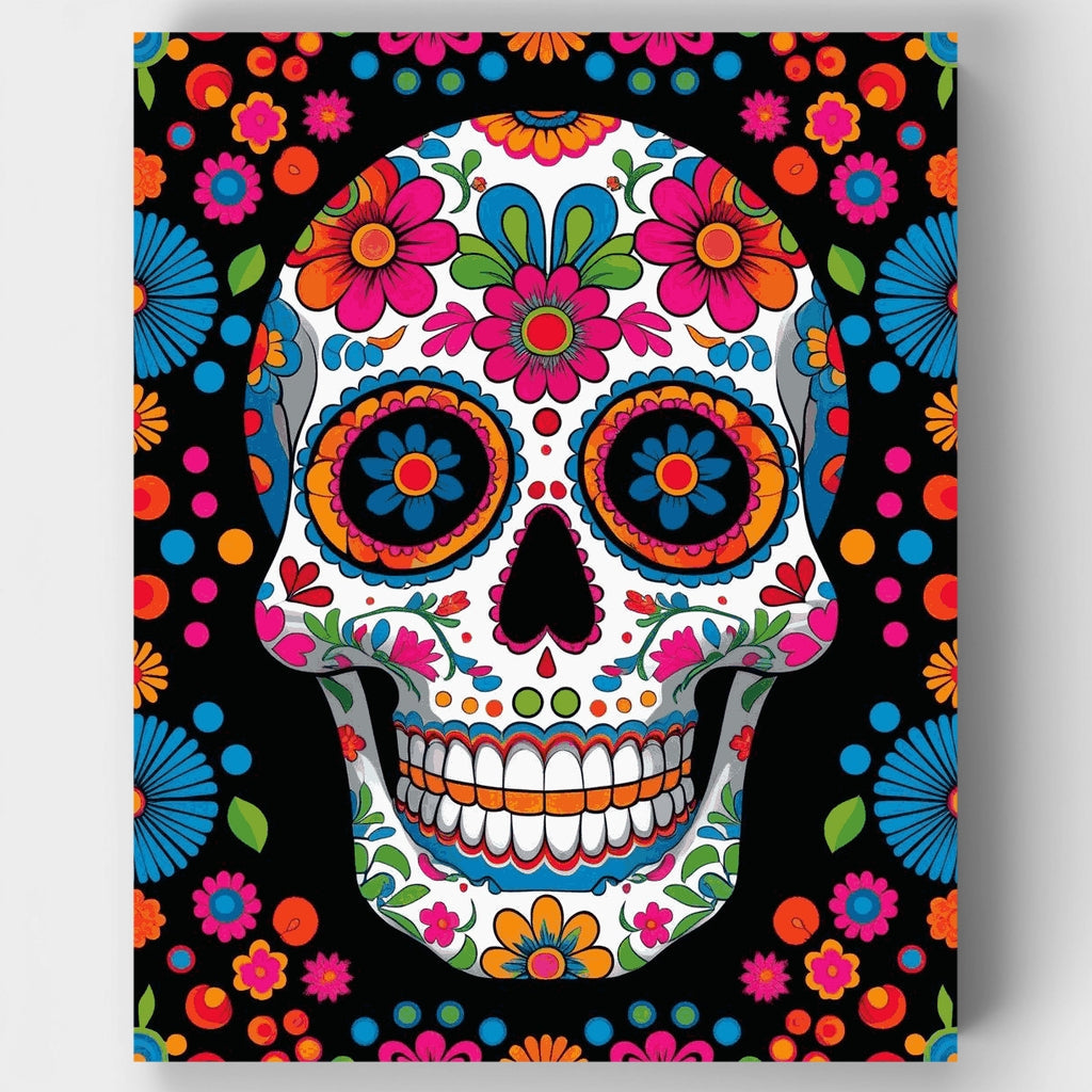 Kit de pintura por números - Celebración vibrante de calavera de azúcar — Estándar
