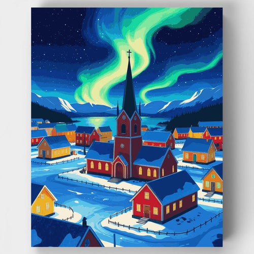 Northern Lights Village Church - Paint by Numbers Kit