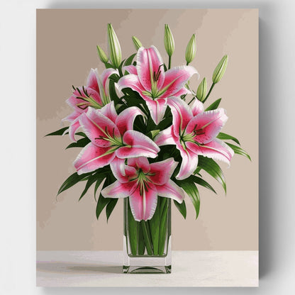 Pink Stargazer Lilies in Glass Vase - Paint by Numbers Kit