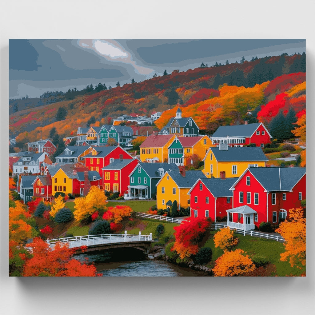 Pueblo colorido en otoño - Kit de pintura por números — Estándar