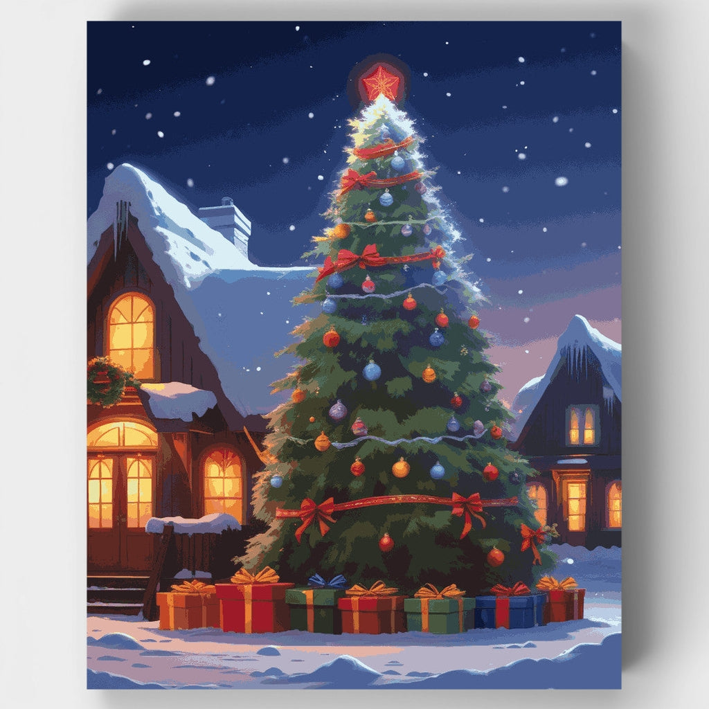Kit de pintura por números: Plaza navideña nevada — Estándar