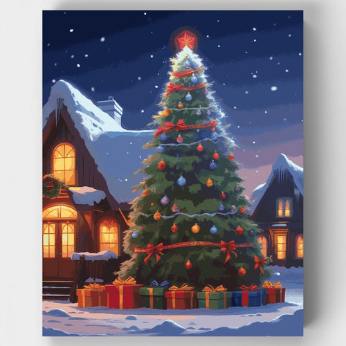 Snowy Christmas Town Square - Paint by Numbers Kit