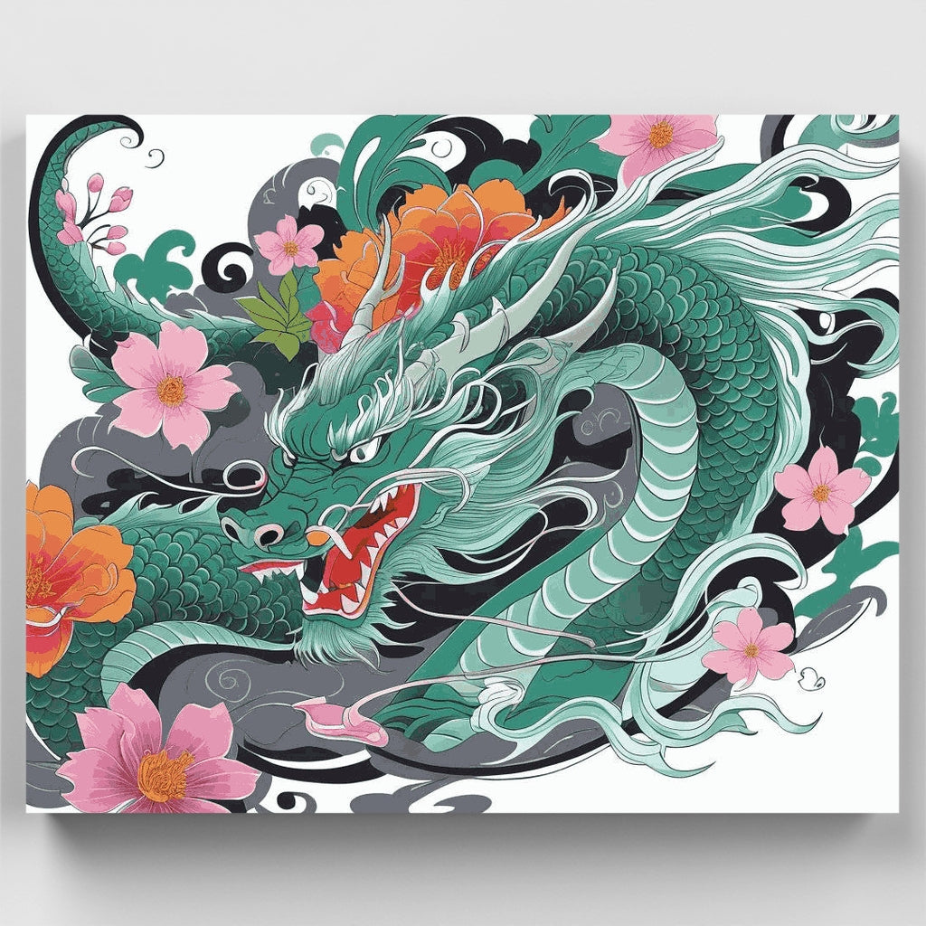 Japanese Dragon with Cherry Blossoms - Paint by Numbers Kit