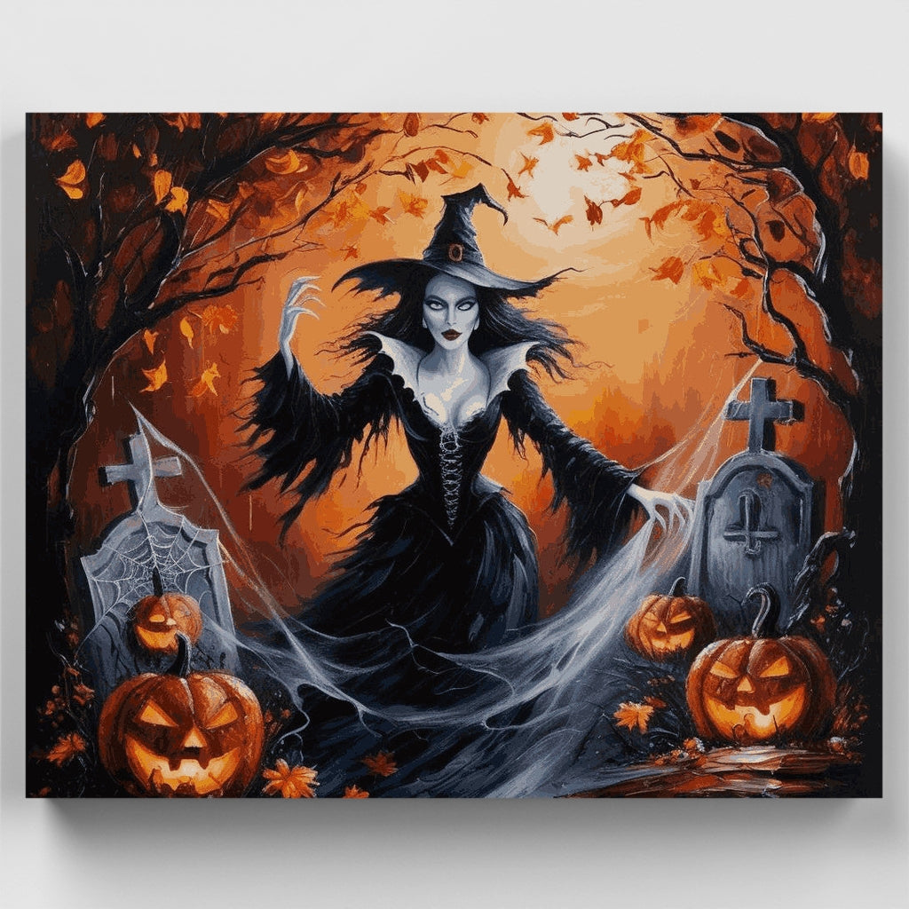 Bruja de Halloween en el cementerio - Kit de pintura por números — Estándar