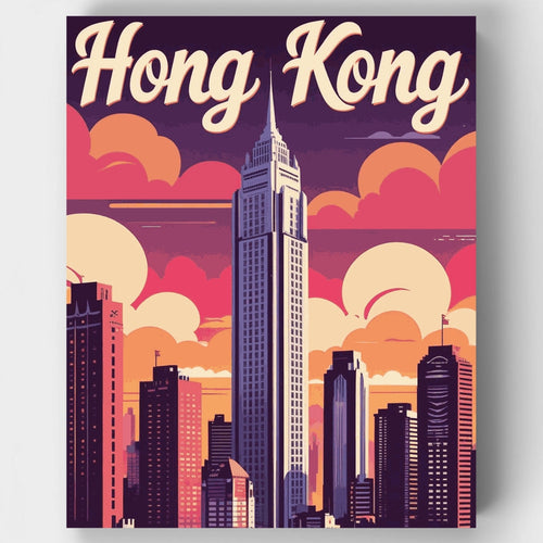 Hong Kong Vintage Skyline Poster - Paint by Numbers Kit