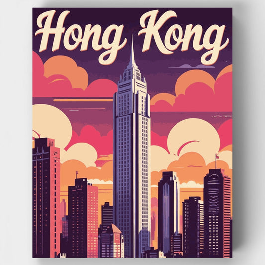 Hong Kong Vintage Skyline Poster - Paint by Numbers Kit