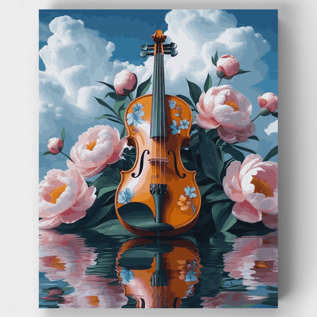 Violin and Peonies Reflection - Paint by Numbers Kit