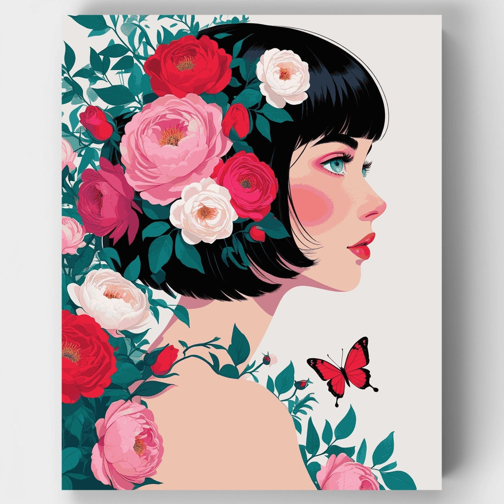 Retrato floral con mariposa - Kit de pintura por números — Estándar