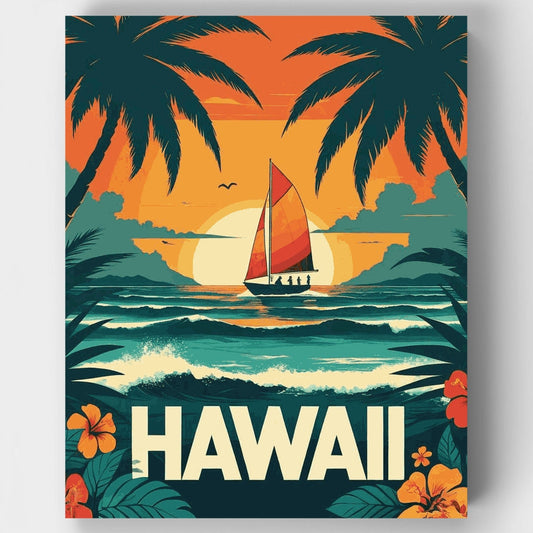 Tropical Hawaiian Sunset Sail - Paint by Numbers Kit