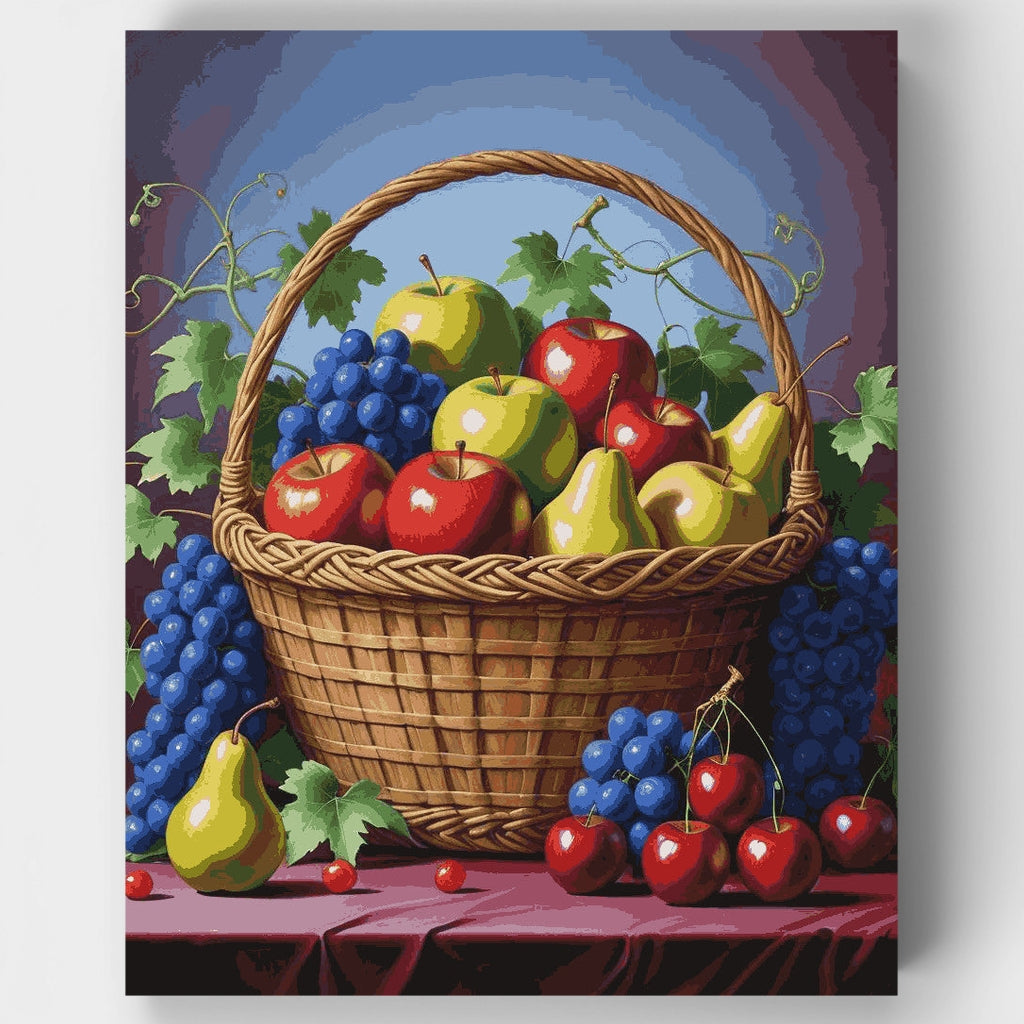 Cesta de frutas de cosecha abundante - Kit de pintura por números — Estándar