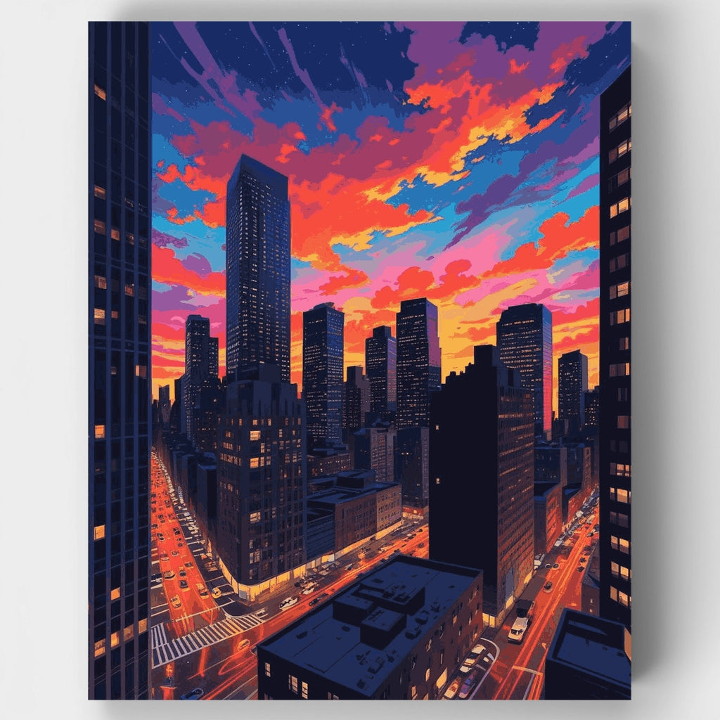 Kit de pintura por números - Paisaje urbano al atardecer — Estándar