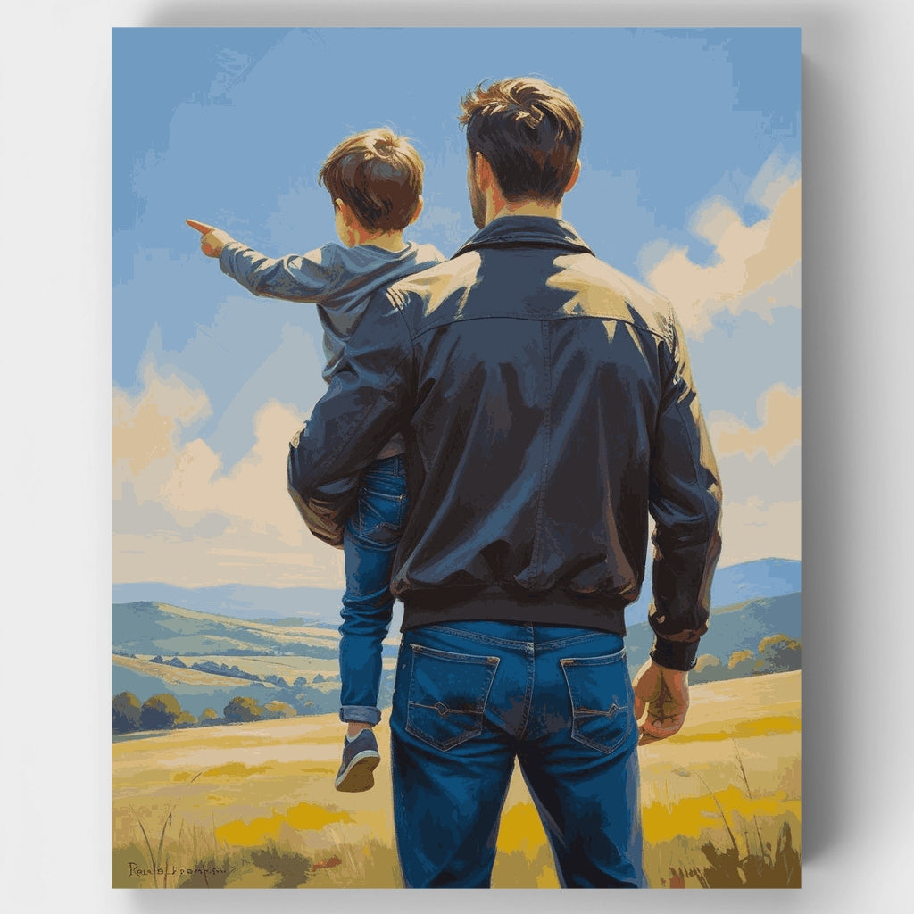 Kit de pintura por números: Paisaje de padre e hijo en el campo — Estándar
