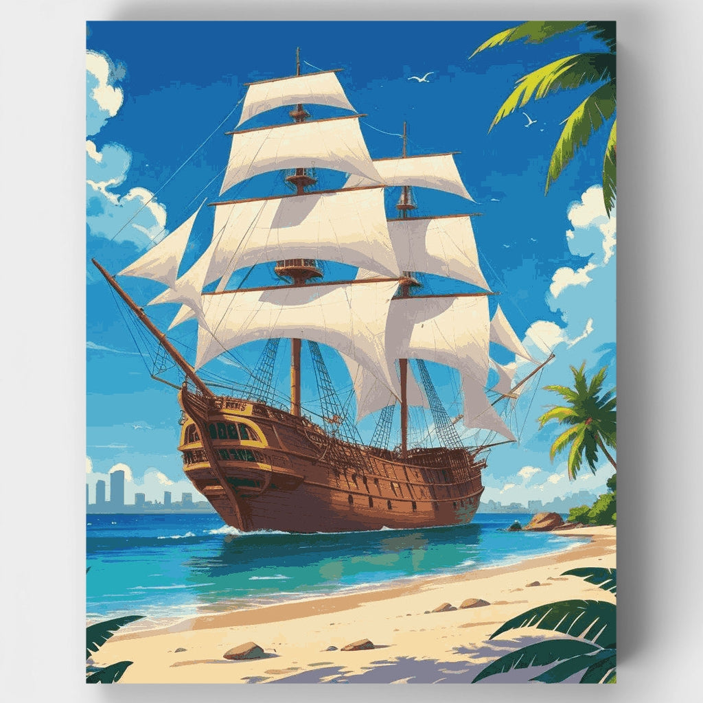 Kit de pintura por números - Galeón en el paraíso tropical — Estándar