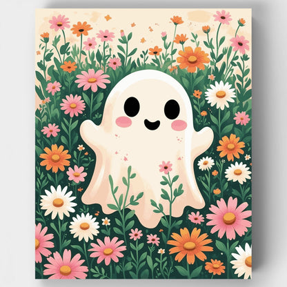 Cute Ghost in Flower Garden - Paint by Numbers Kit