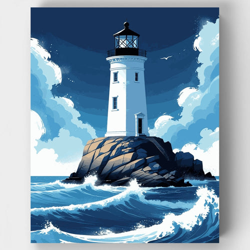 Coastal Lighthouse with Crashing Waves - Paint by Numbers Kit