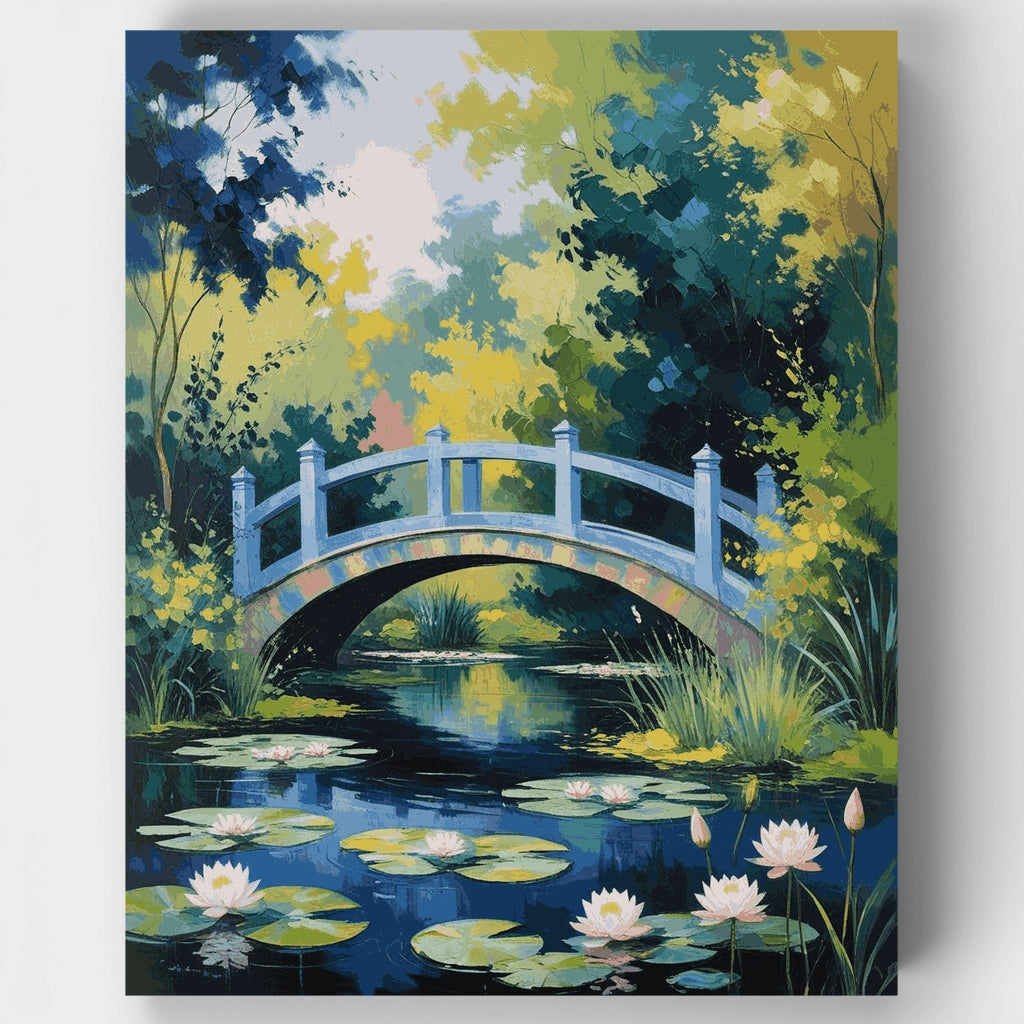 Serene Garden Bridge with Water Lilies - Paint by Numbers Kit