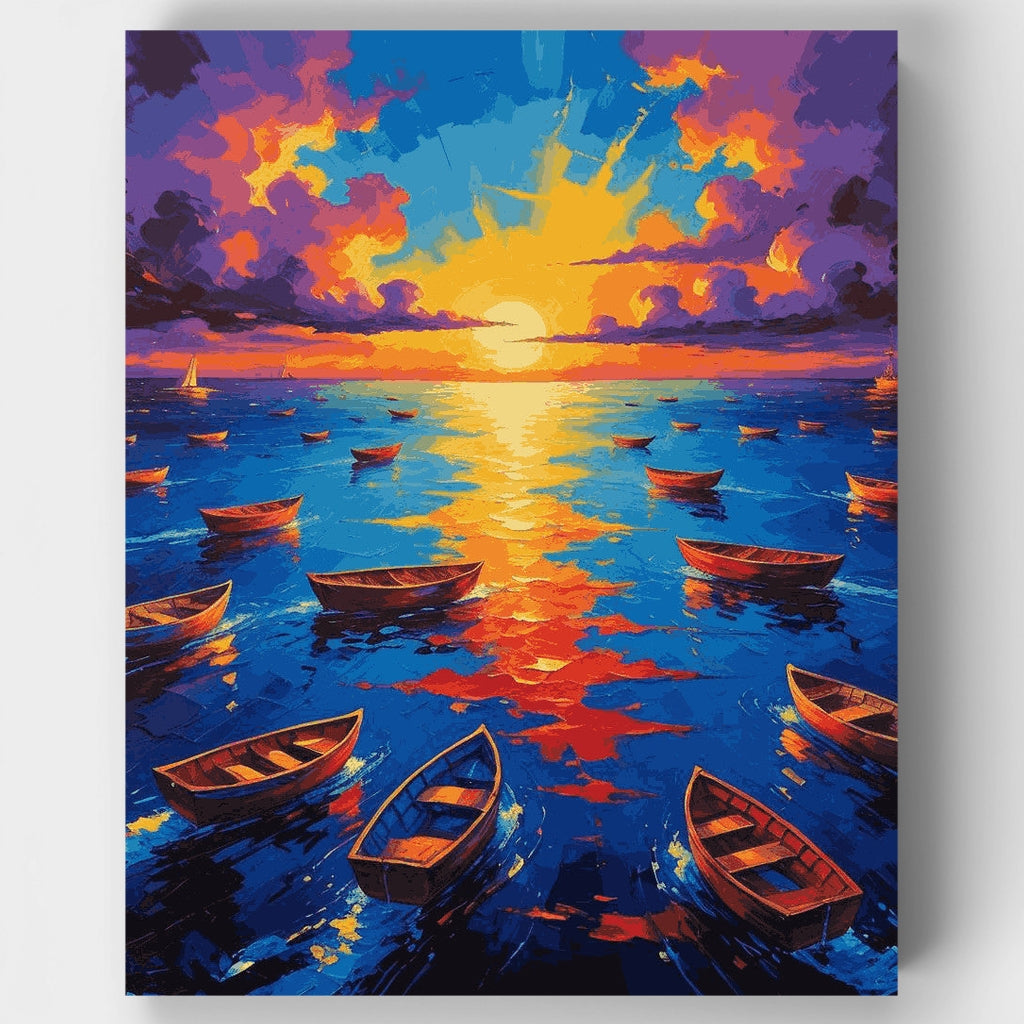 Harbor Sunset Flotilla - Paint by Numbers Kit