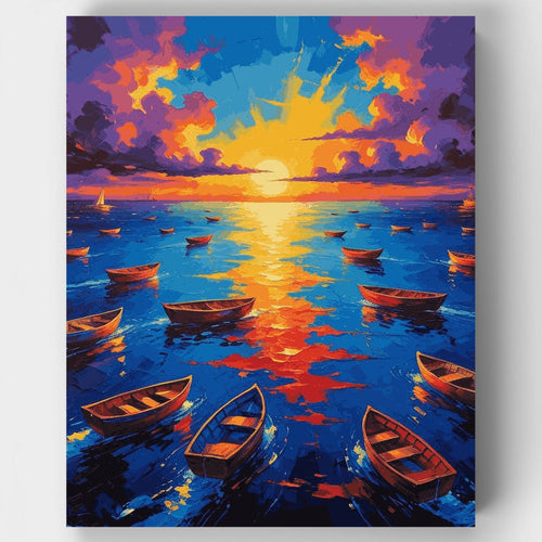 Harbor Sunset Flotilla - Paint by Numbers Kit